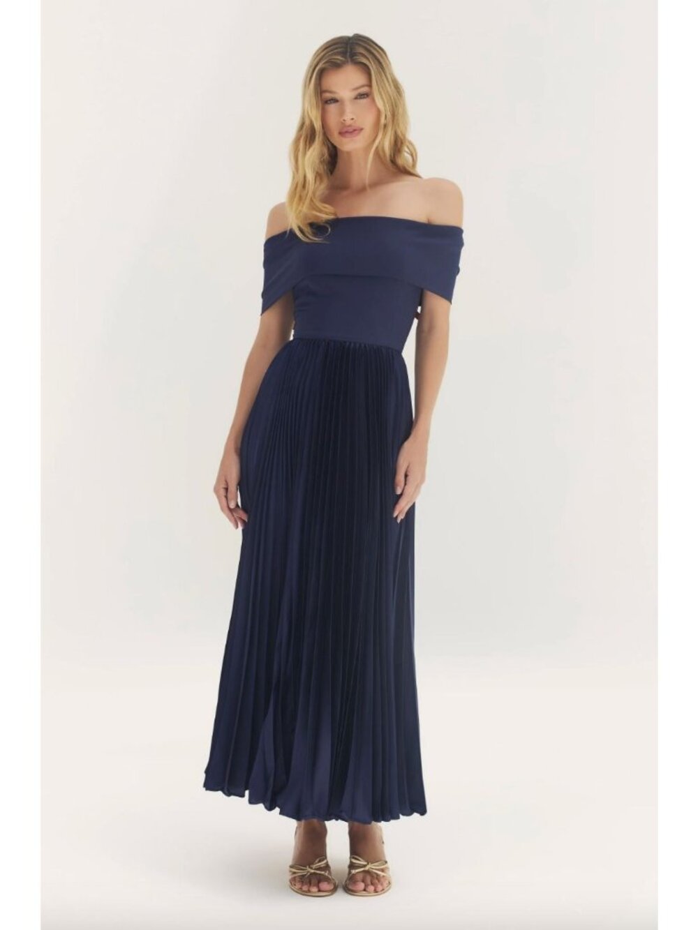 Hutch Stockton Off-Shoulder Satin Midi Dress Blue Womens Size 4